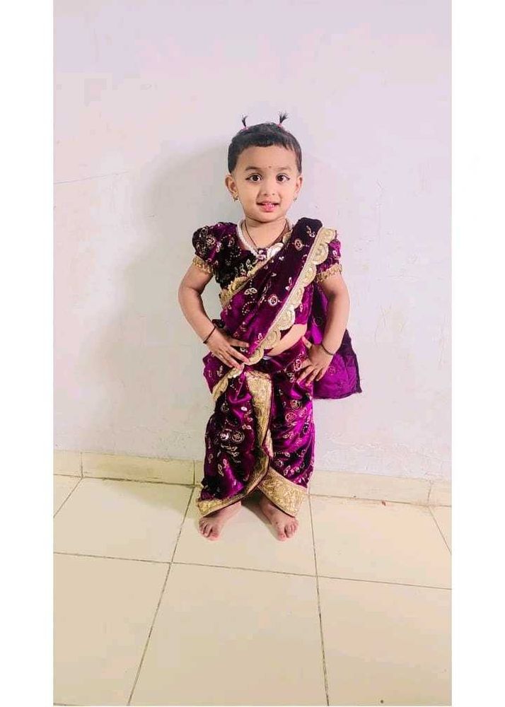 Kids Velvet Peshwai Patal/saree