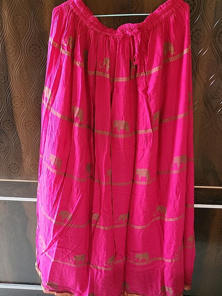 Chanderi Print Pink Long Skirt