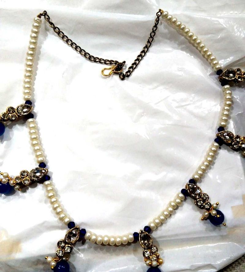 Pearl &amp; Blue Stone Necklace