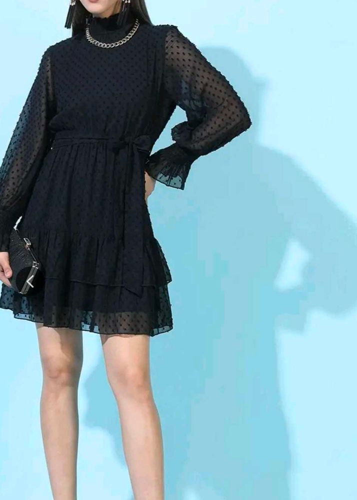 Elegant Black Polka Dot Dress