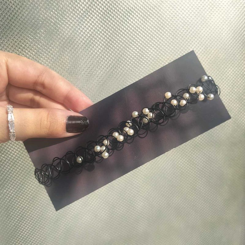 elastic black pearl choker ✧