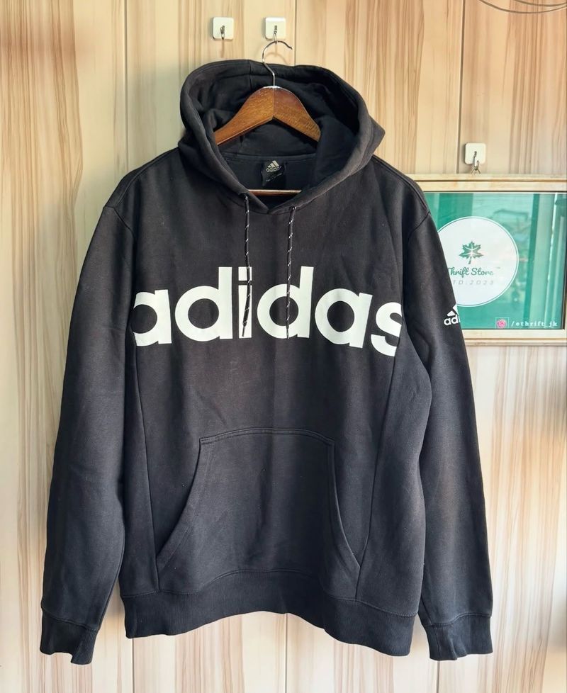 Adidas Black Big Logo Fleeced Hoodie