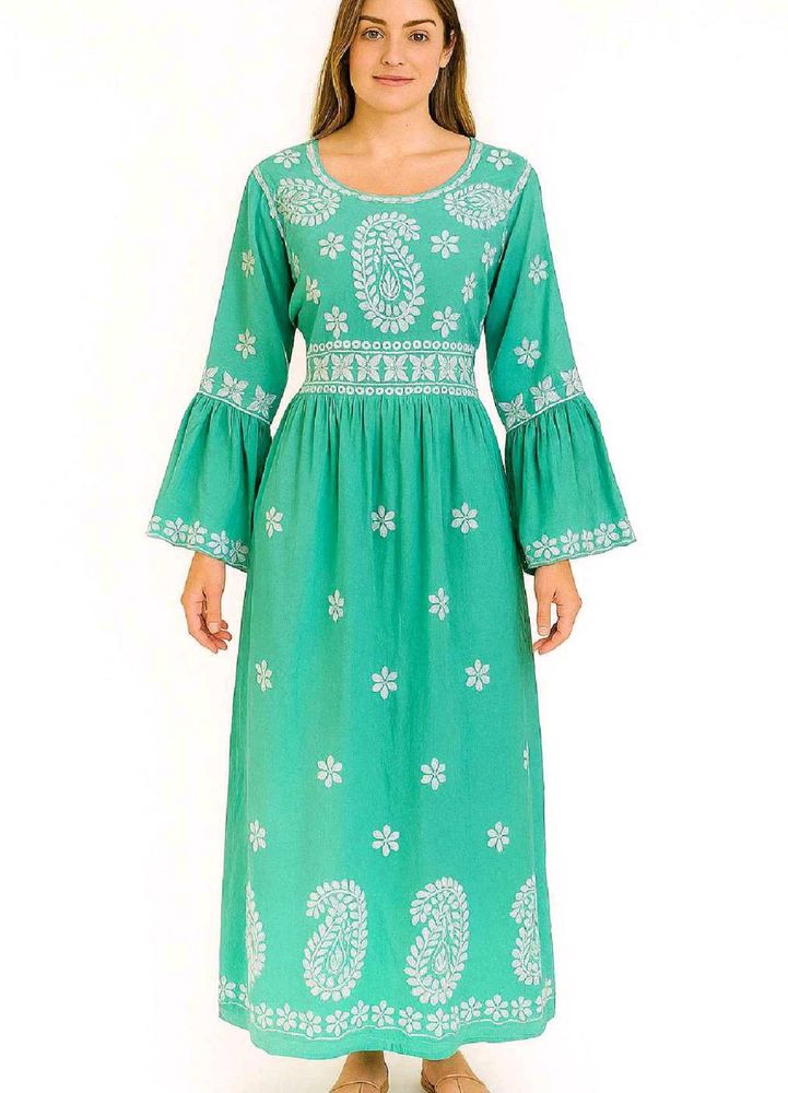 Embroidered Green Maxi Dress