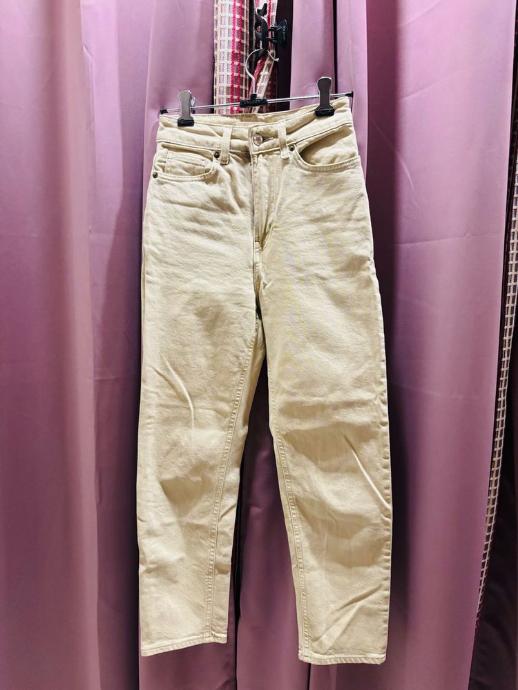 H&amp;M Beige Straight Leg Jeans