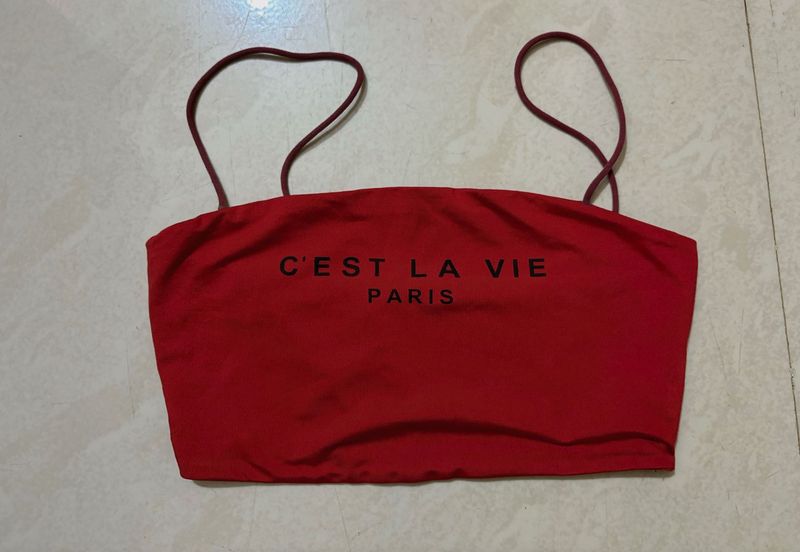 Red 'C'est La Vie' Crop Top