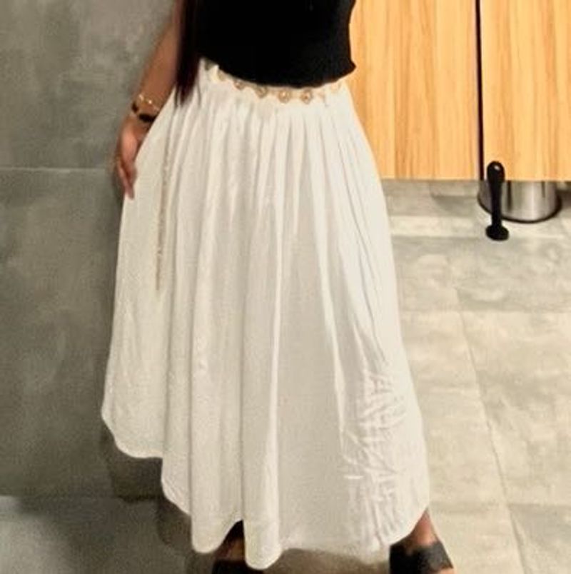 Flowy White Ethnic Skirt