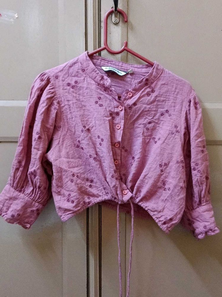 Cute Embroidered Tie-Front Top