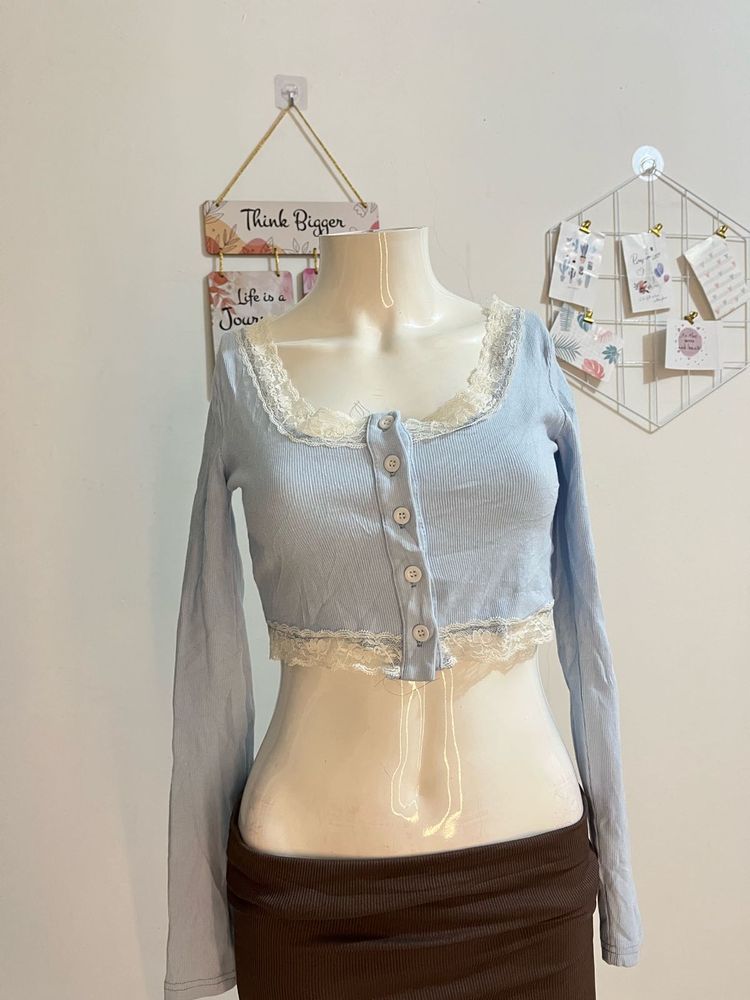 Lace Trim Crop Top Cardigan