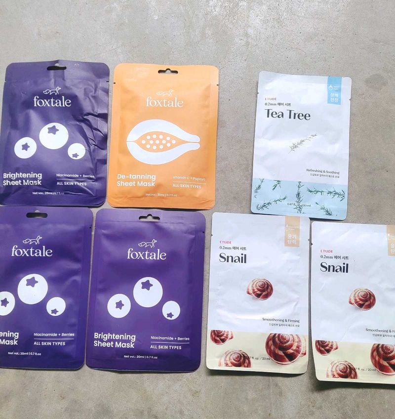 Pack Of 7 ❤️ Korean Sheet Masks and Foxtale Sheets