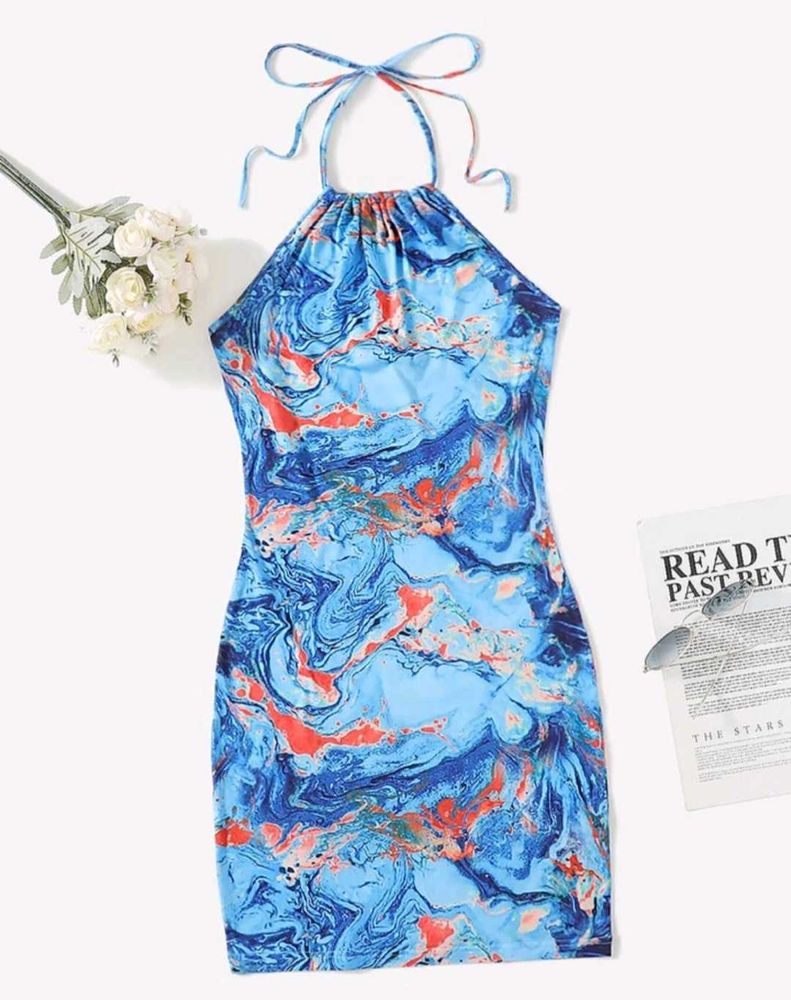 Blue Marble Halter Dress