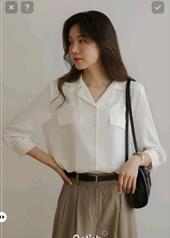 New With Tag Beige Elegant White Blouse