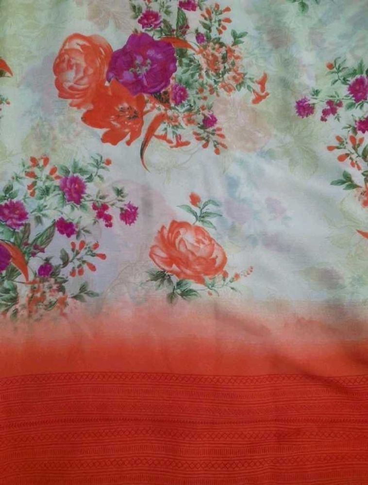 Cream and Orange Saree with Blouse
