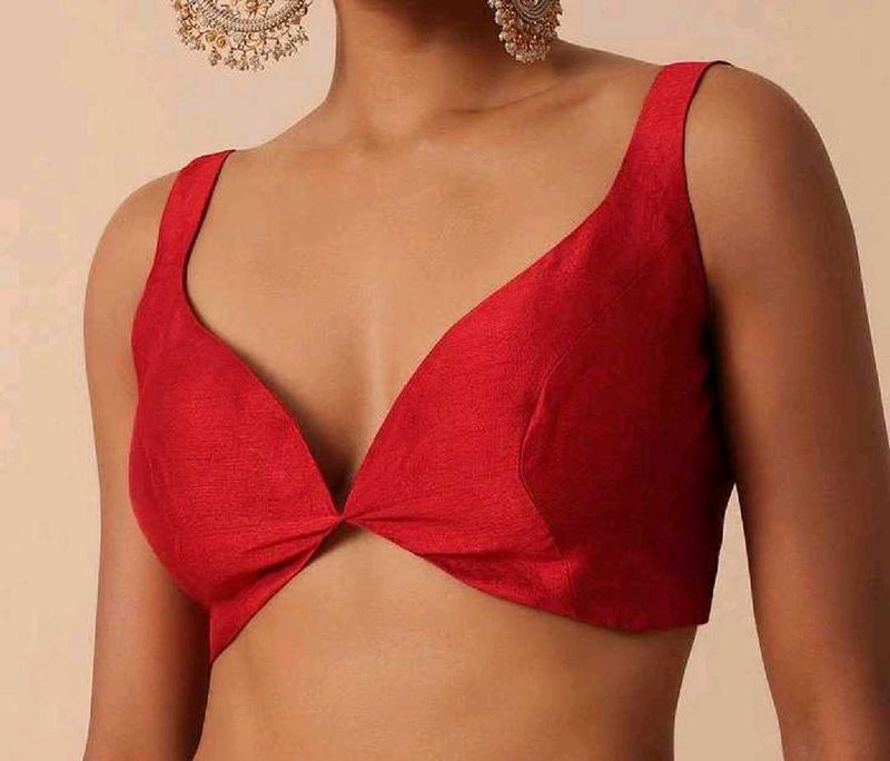 Padded 1 Hook Back Open Raw Silk Blouse