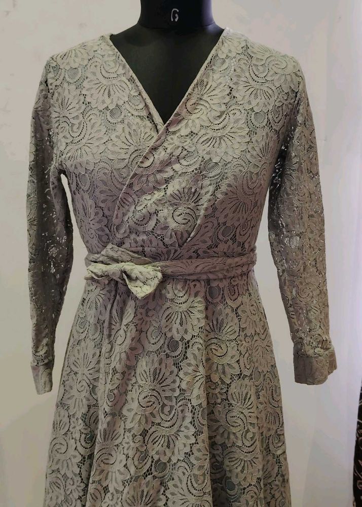 Lace Midi Wrap Dress