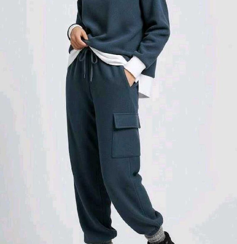 Korean Comfy Navy Blue Fleece Pants