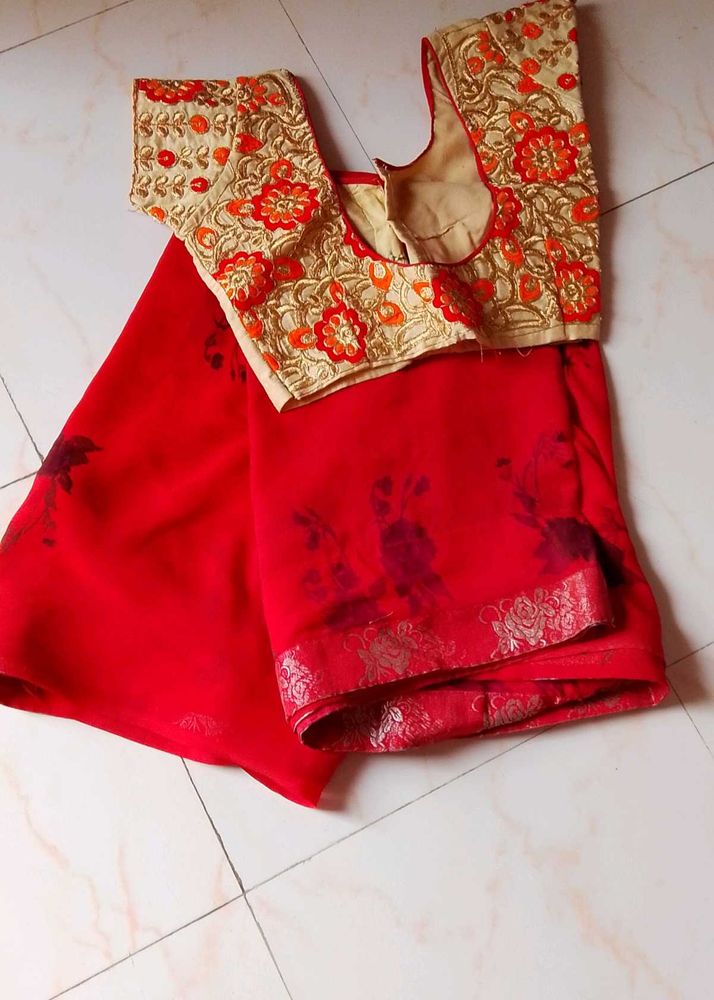 Red Embroidered Saree