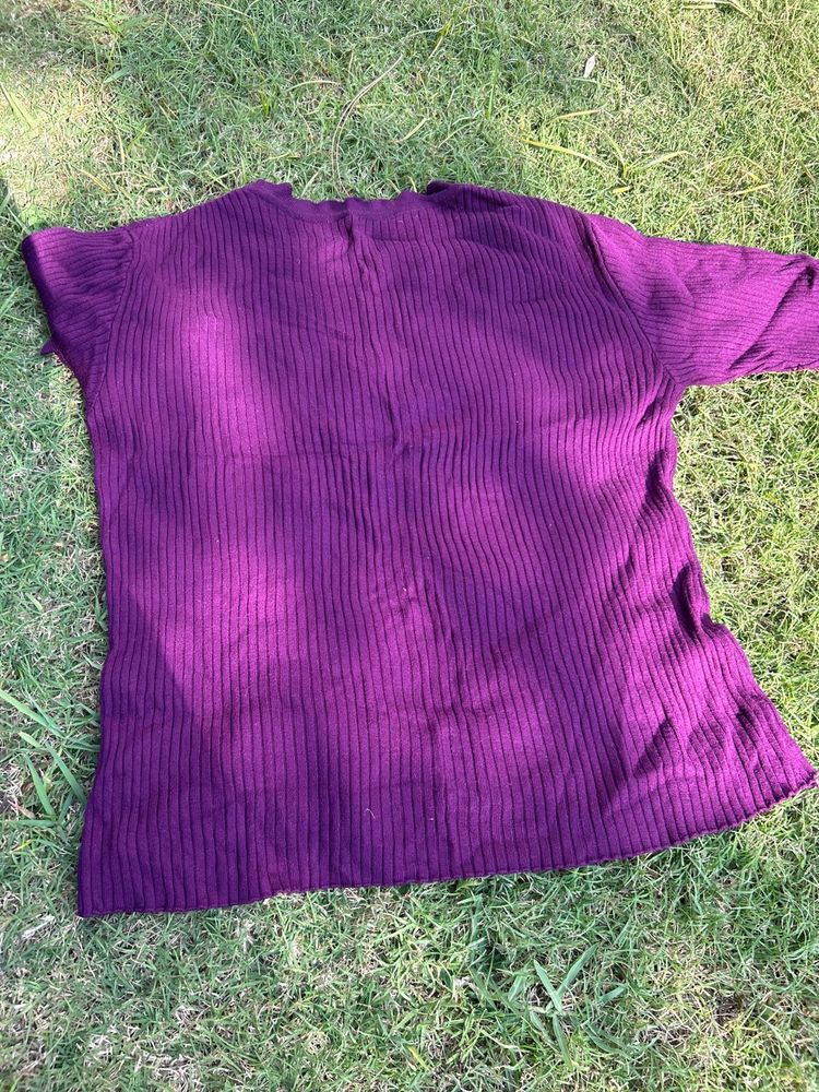 Purple Ribbed Knit Top