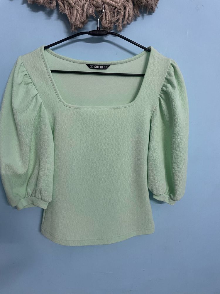 Mint Green Puff Sleeve Top