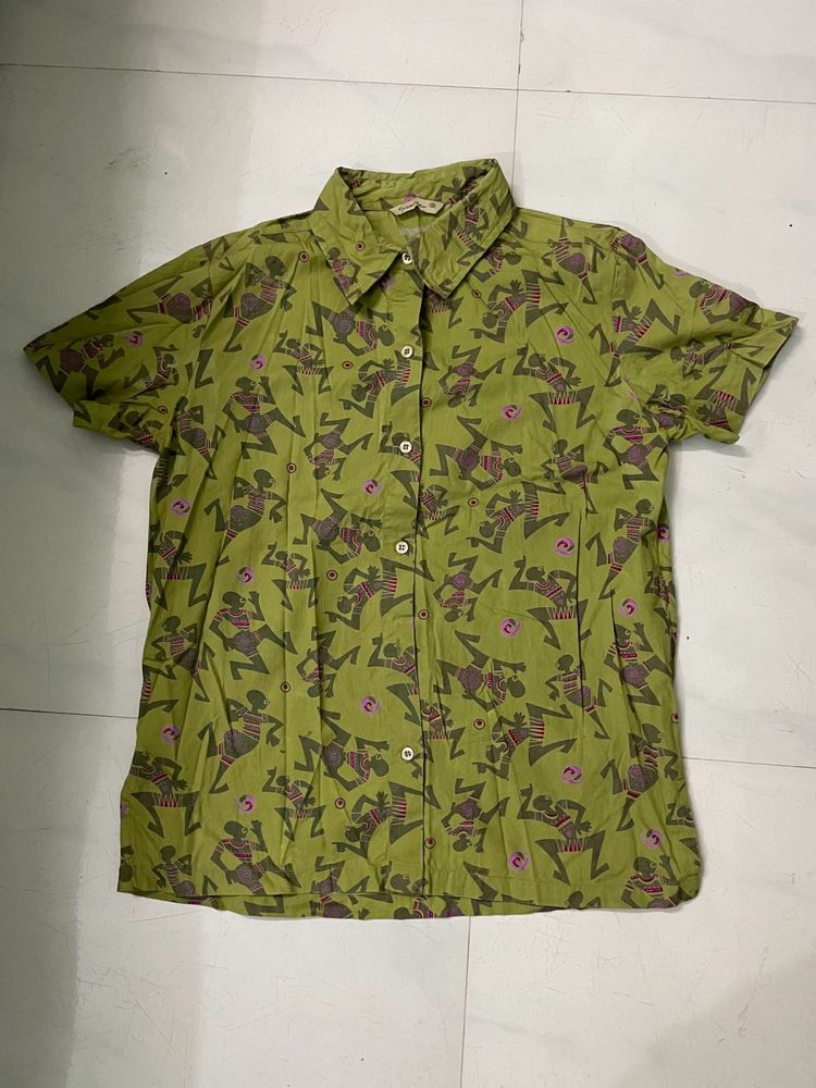 Olive Patterned Short Sleeve Shirt