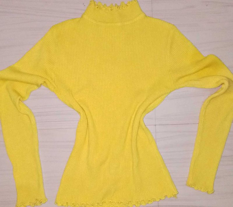 Yellow Ruffle Neck Top
