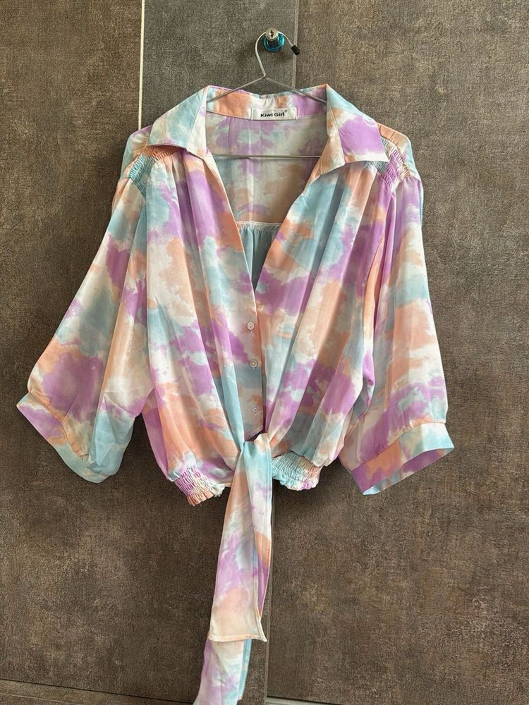Tie-Front Pastel Blouse