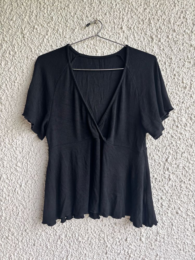 Ribbed Deep V-neck Top