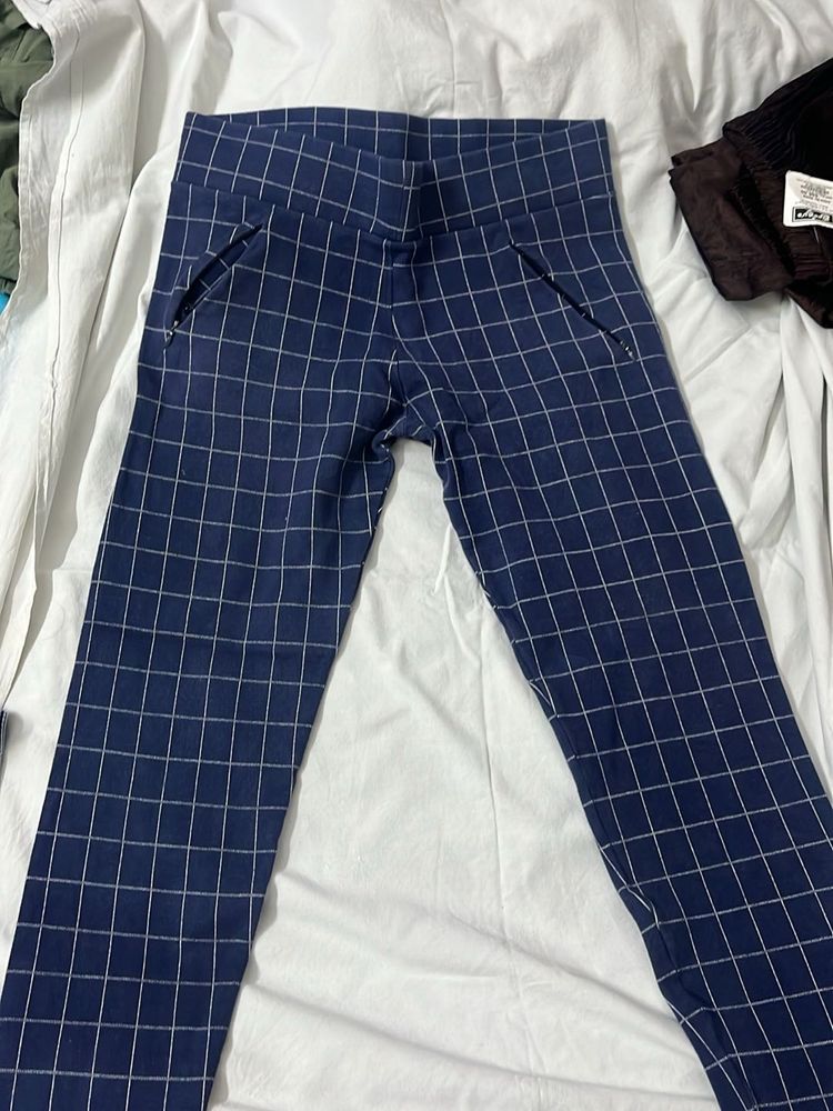Blue Check Stretchable Pant
