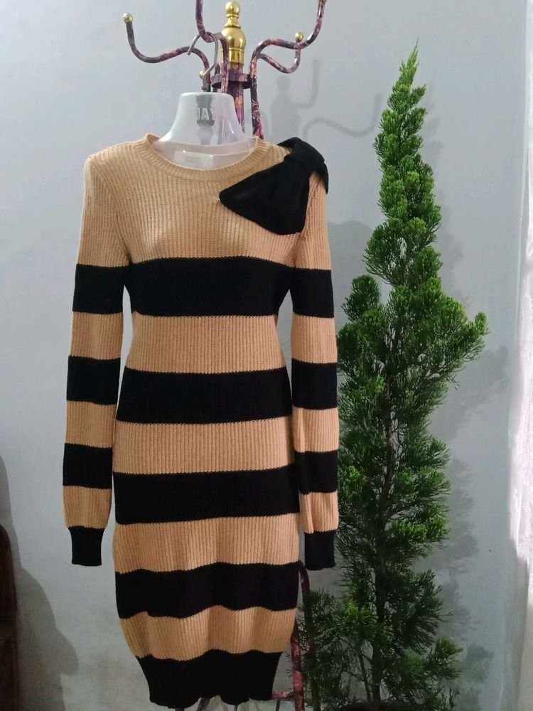 Striped Knit Dress w/ Bow