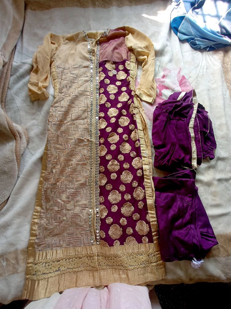 Beautiful Georgette Purple Dress With Embroidery