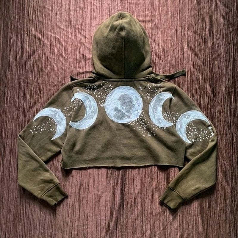 MOON CYCLE HAND PAINTED CROP HOODIE