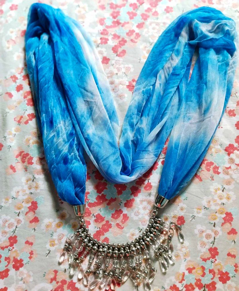 Blue Tie-Dye Scarf Necklace