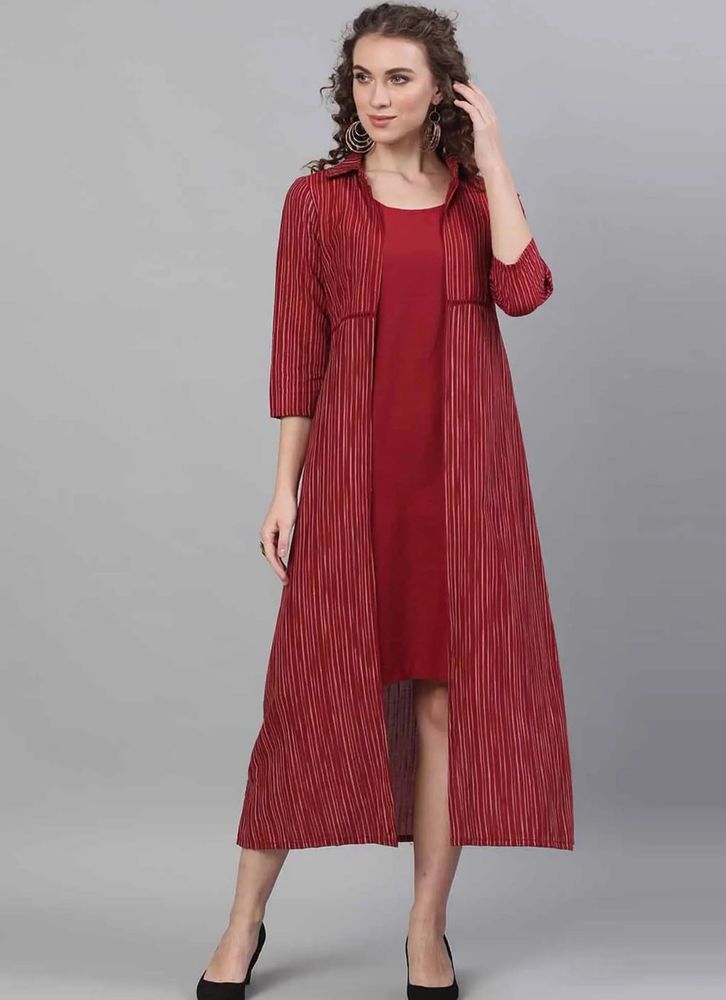 Aks Maroon Cotton A-line Dress