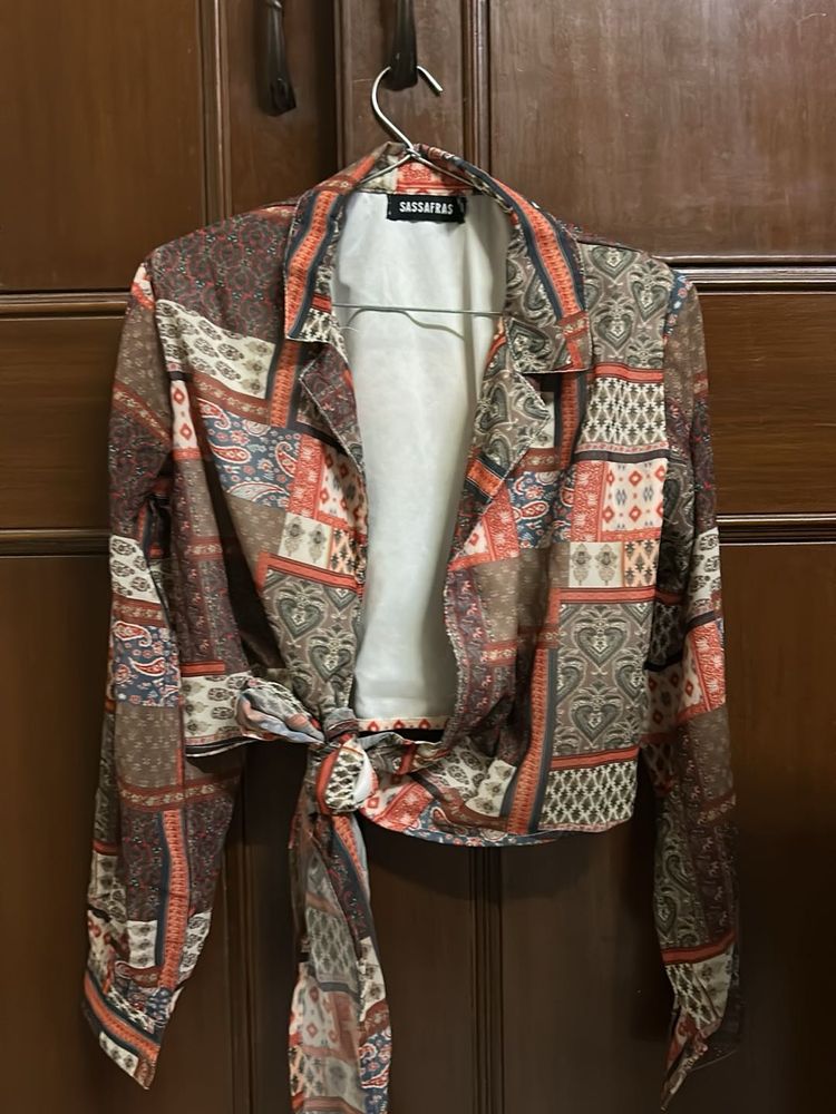 Patchwork Print Tie-Up Top