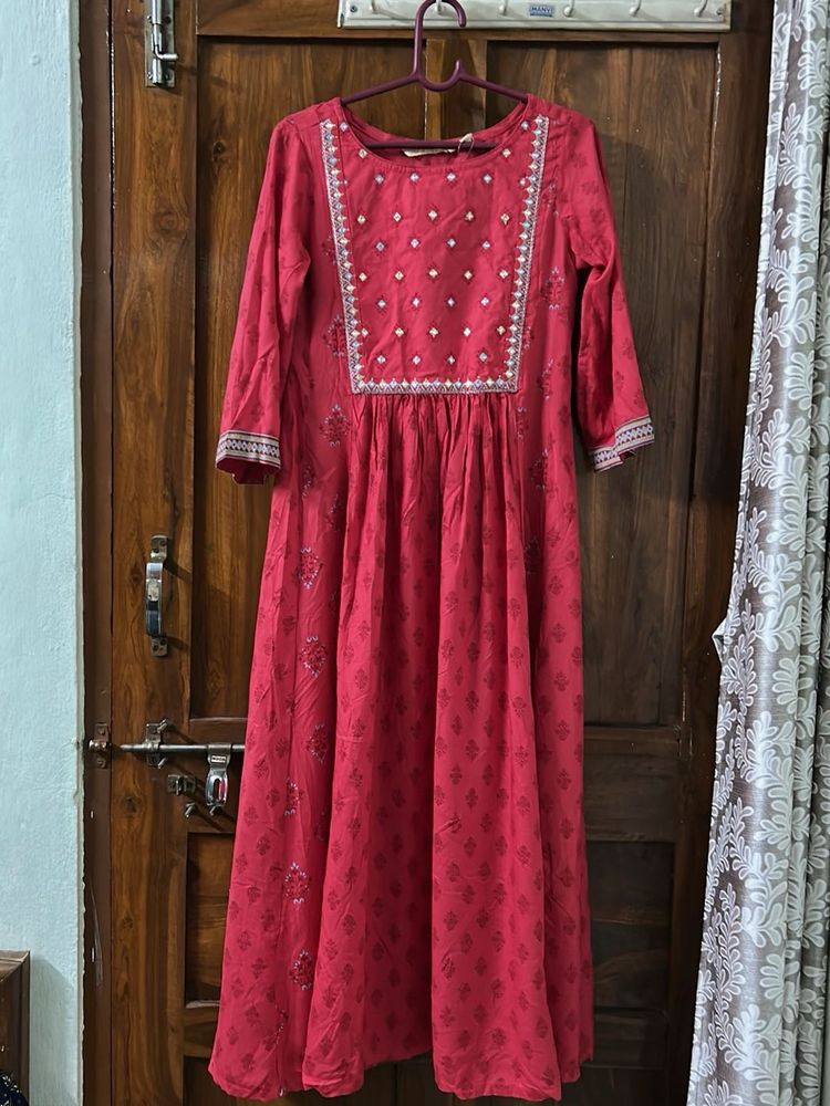 Red Embroidered Kurta Dress