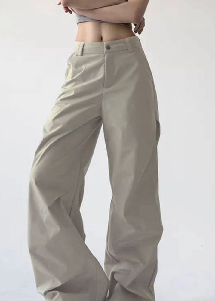 Beige Wide Leg Trousers