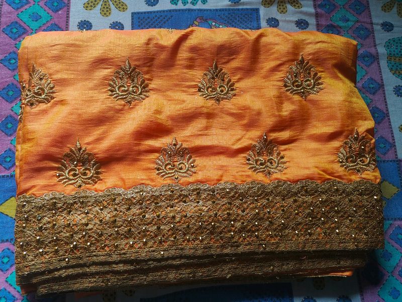 Orange Saree 🧡 With Blouse Piece 🧩
