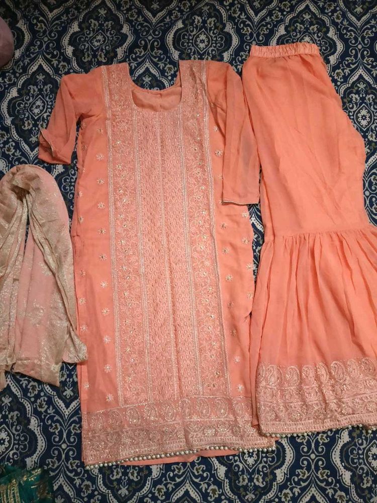 Peach Embroidered Kurta Set
