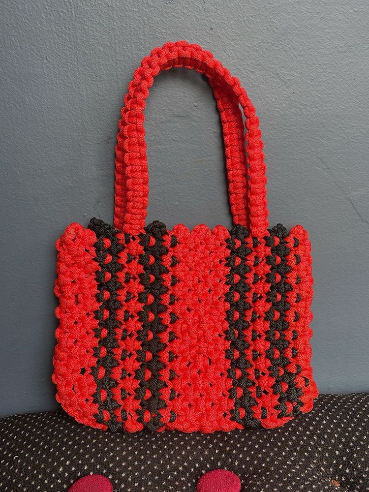 Washable Handmade Macron Red &amp; Black Handbag