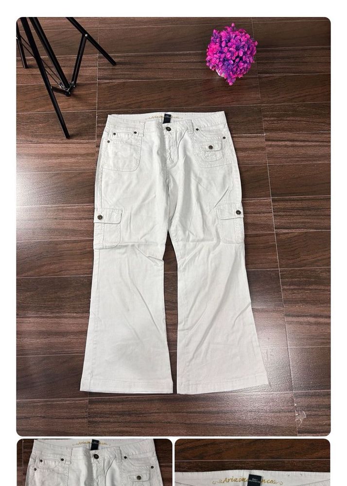 White Flared Cargo Pants