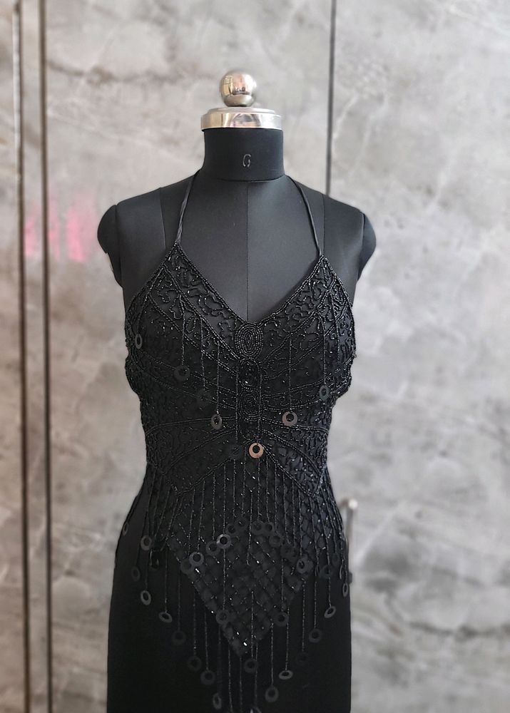 Black Hand Embroidered With Fringes Butterfly Top