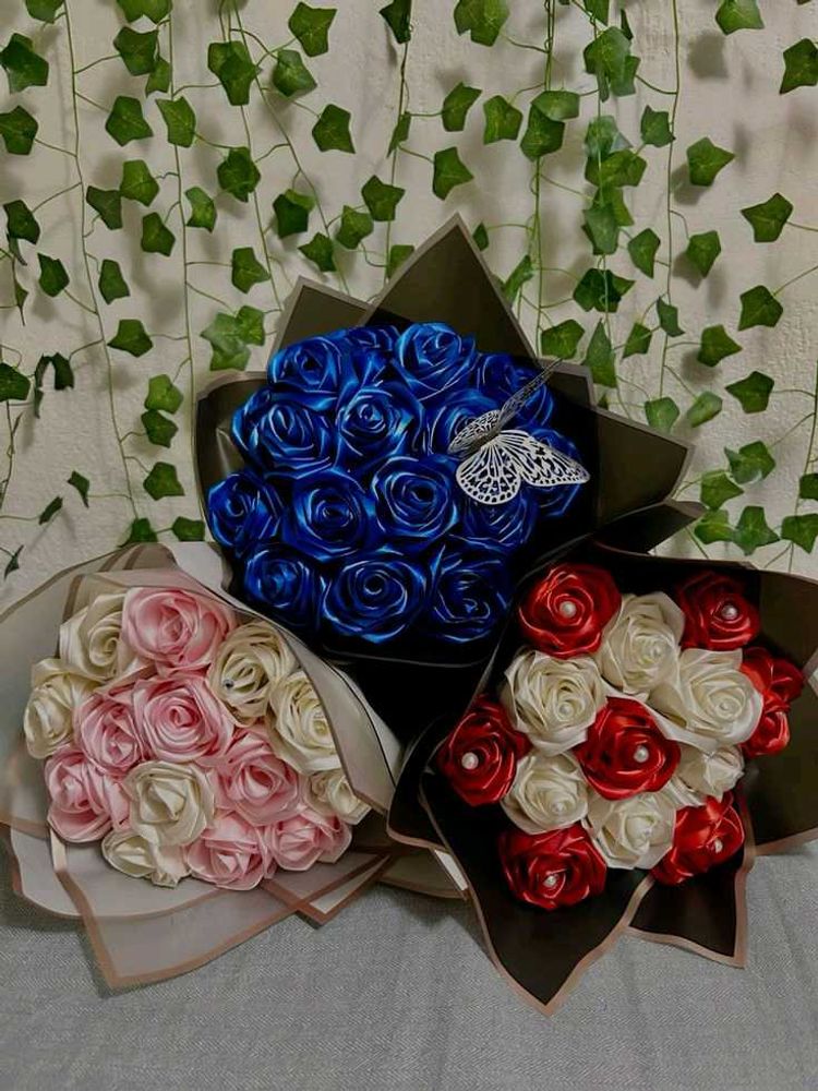 Handmade Ribbon Rose Bouquet 💐🦋🌹
