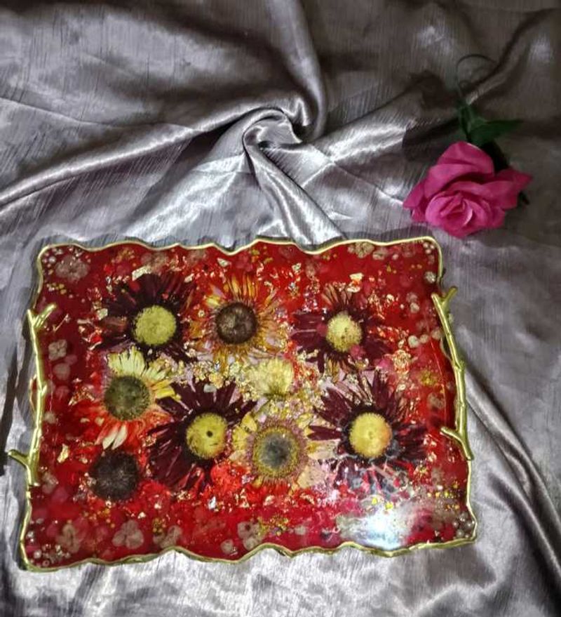 Beutiful Handmade Floral Resin Tray