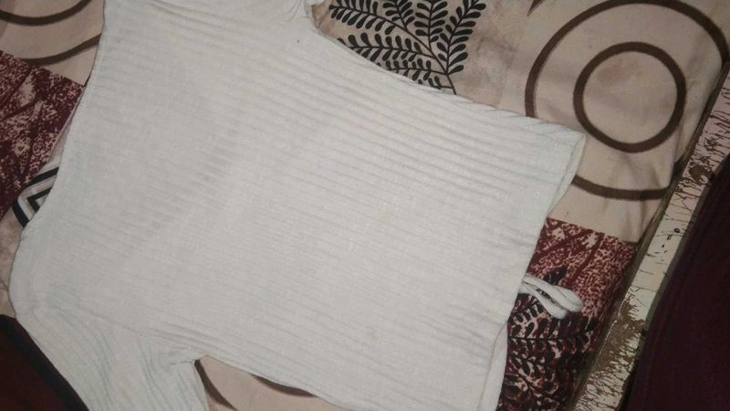 White Ribbed Knit Top