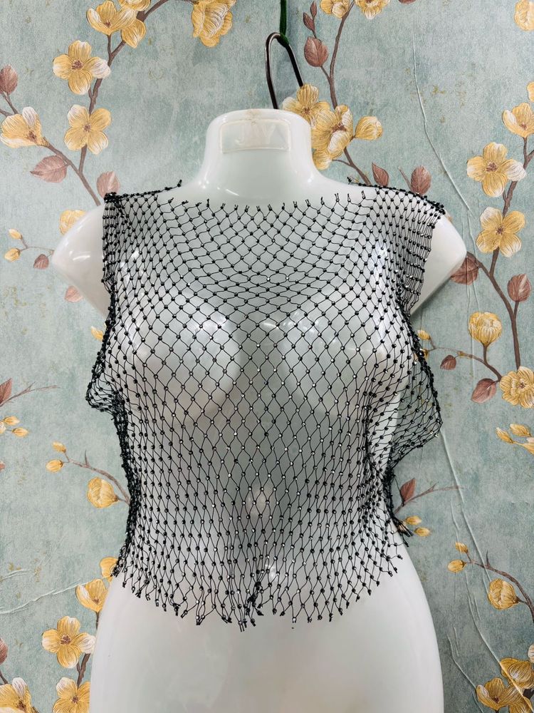 Rhinestone Fishnet Top