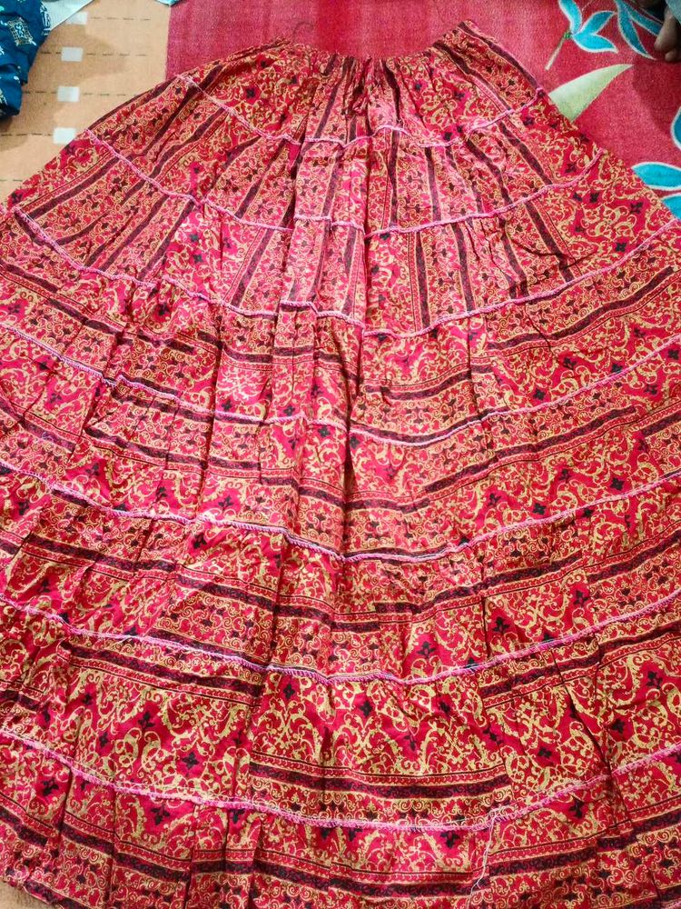 Red Patterned Ethnic Skirt