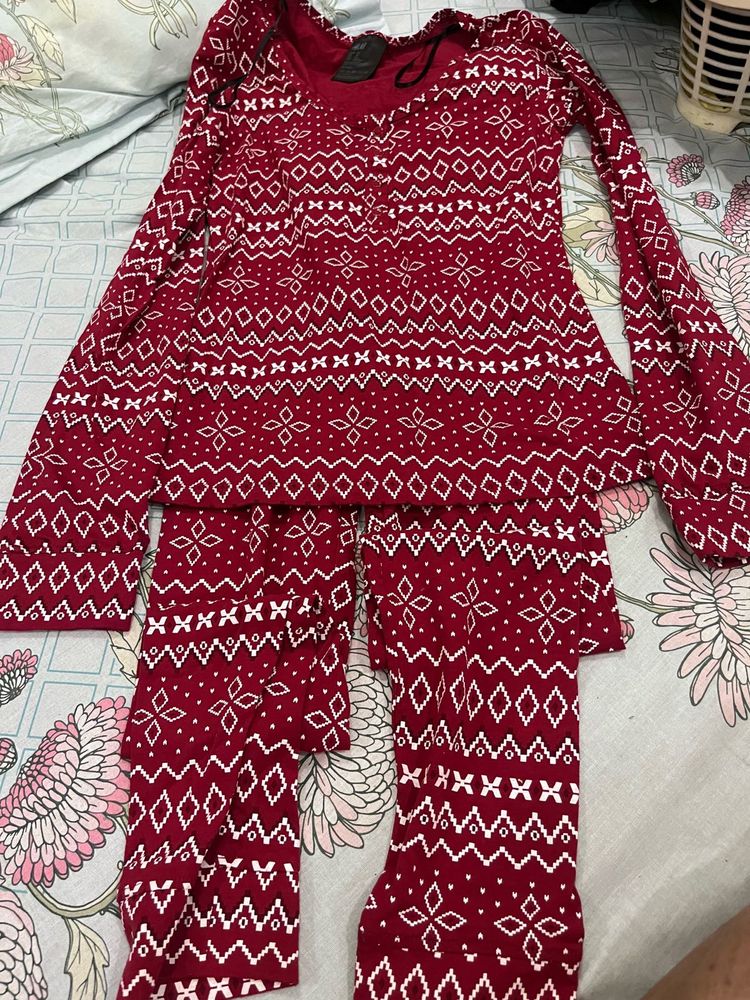 Red Patterned Pajama Set