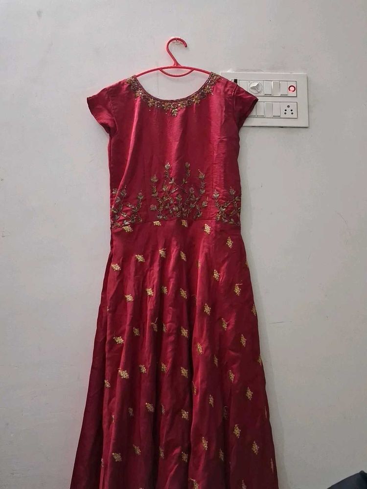Elegant Maroon Embroidered Dress