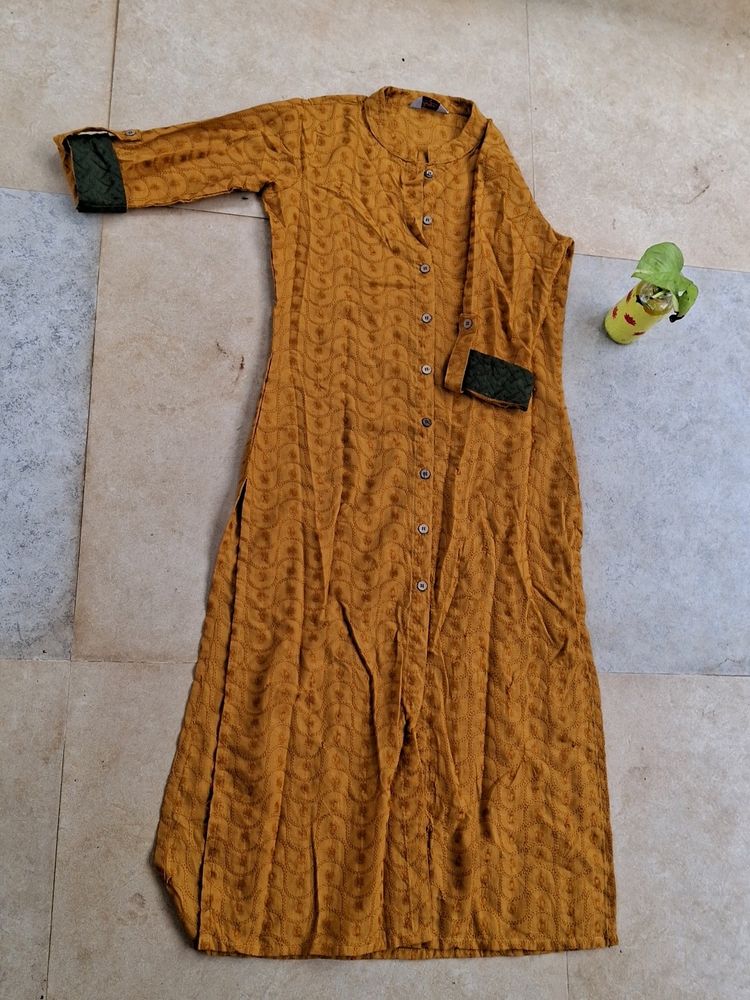 Mustard Embroidery Kurta