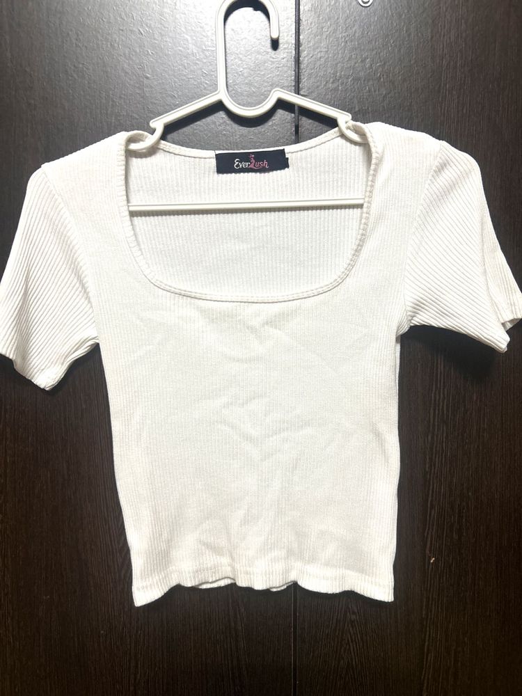White Ribbed Crop Top