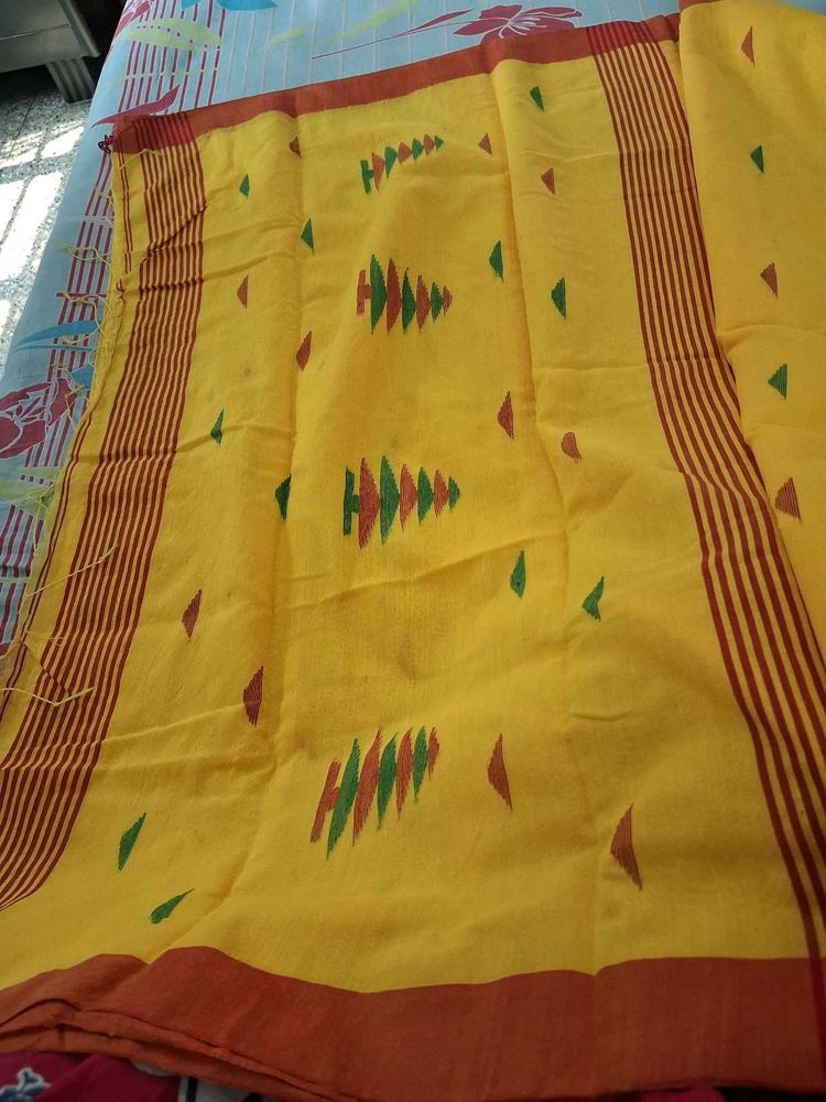 Yellow Cotton Saree for Haldi